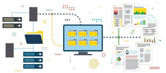 Wall Mural - data server, secure connection and file transfer. cloud storage, backup and file sharing. data serve