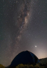 Camping on the mountain and looking at the starry sky