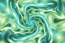 Abstract Glossy Green Swirl. Fantastic Wavy Texture. Digital Fractal Art. 3d Rendering.