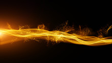Abstract Gold Color Digital Particles With Dust And Light Background