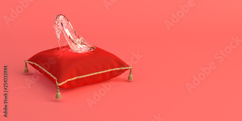 Cuadros en Lienzo 3D-illustration of Cinderella's glass slipper on a pink coral background