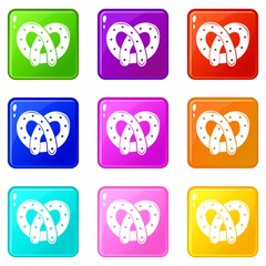 Pretzel icons set 9 color collection isolated on white for any design