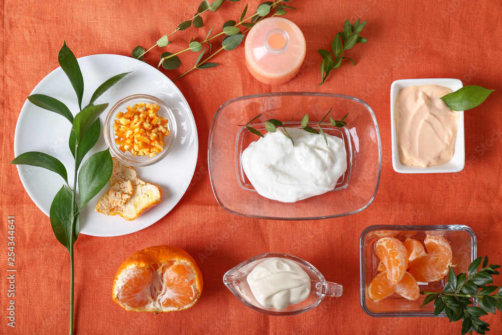 Ingredients for natural cosmetics on table