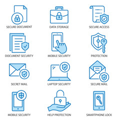 Wall Mural - data security flat line icon set. vector illustration. editable stroke.