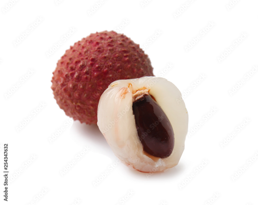 Tasty litchi fruit on white background