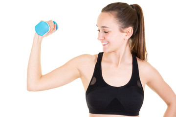 Wall Mural - beautiful girl doing fitness exercise with weight dumbbell