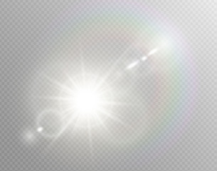 Wall Mural - vector transparent sunlight special lens flare light effect. isolated sun flash rays spotlight. whit