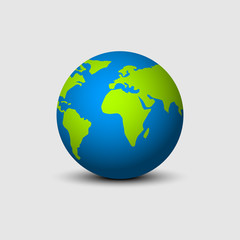 Wall Mural - earth globe isolated with shadow in flat design. earth globe green and blue colors. earth map circle
