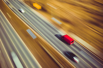 Poster - Fast van car - panning by drone