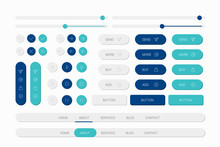 Blue Web Elements With Navigation, Buttons, Icons For Use On The Site