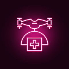 Wall Mural - drone with medicines icon. Elements of Drones in neon style icons. Simple icon for websites, web design, mobile app, info graphics