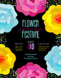 Flower spring festival creative poster template. Garden party layout with bright paper flowers.