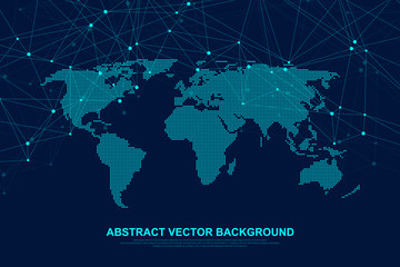 Global network connection concept. Big data visualization. Social network communication in the global computer networks. Internet technology. Business. Science. Vector illustration.