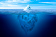 Tip of the iceberg. Underwater iceberg floating in ocean. Image montage.
