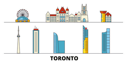 Wall Mural - Canada, Toronto flat landmarks vector illustration. Canada, Toronto line city with famous travel sights, design skyline. 