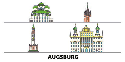 Germany, Augsburg flat landmarks vector illustration. Germany, Augsburg line city with famous travel sights, design skyline. 