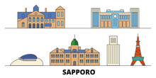 Japan, Sapporo Flat Landmarks Vector Illustration. Japan, Sapporo Line City With Famous Travel Sights, Design Skyline. 