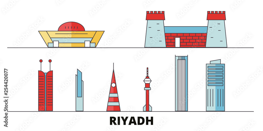 Saudi Arabia, Riyadh flat landmarks vector illustration. Saudi Arabia ...