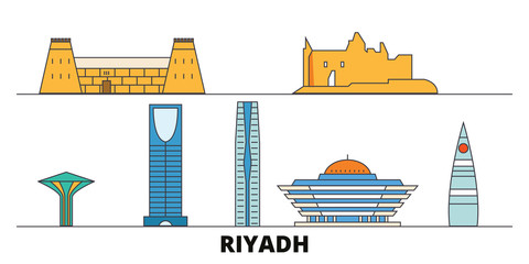 Wall Mural - Saudi Arabia, Riyadh  flat landmarks vector illustration. Saudi Arabia, Riyadh  line city with famous travel sights, design skyline. 