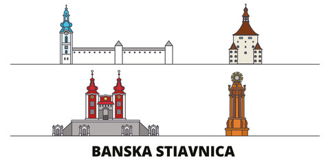 Slovakia, Banska Stiavnica flat landmarks vector illustration. Slovakia, Banska Stiavnica line city with famous travel sights, design skyline. 