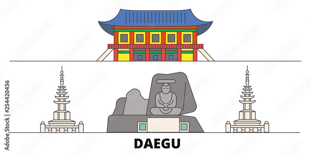 Daegu Building Vector South Korea, Daegu flat landmarks vector illustration. South Korea ...
