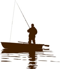 Fisherman On A Boat, Holding A Fishing Rod In His Hands.fishing On The Lake.vector Image