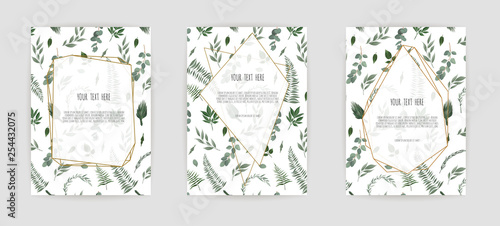 Set Botanical wedding invitation card template design, white and pink flowers...