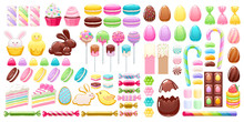 Colorful Easter Icons Set Vector Illustration.