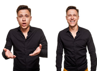 Stylish young man posing and looking at the camera, isolated on a white background