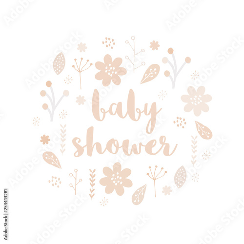 Simple Gender Neutral Color Baby Shower Vector Card Floral Round Simple Gender Neutral Color Baby Shower Vector Card Floral Round
