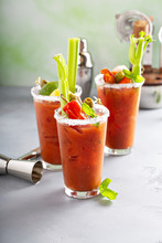 Bloody Mary Cocktails With Garnishes For Brunch