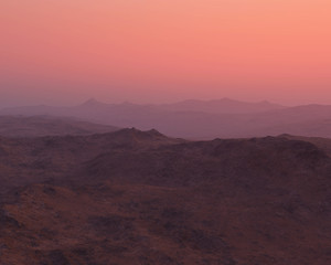 Wall Mural - Mountains in foggy sunrise.