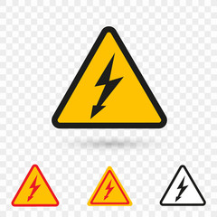 Danger symbol. Triangle on transparent background. Warning sign High voltage, danger. Vector illustration