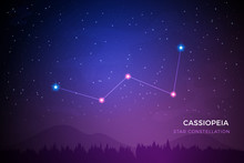 Cassiopeia Star Constellation On The Beautiful Night Sky Vector Illustration