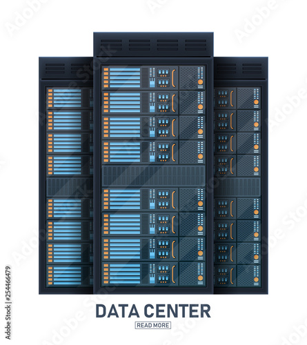 Fotografía Creative vector illustration of server rack room, big data bank center isolated on transparent background