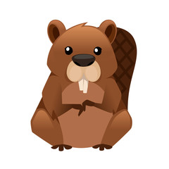 Wall Mural - Cute Brown beaver. Cartoon animal design. Flat vector illustration isolated on white background. Forest inhabitant. Wild animal with brown fur