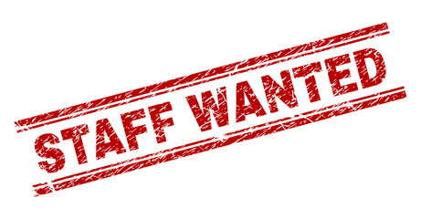 Wall Mural - staff wanted seal watermark with corroded texture. red vector rubber print of staff wanted tag with 