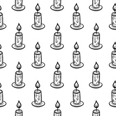 Wall Mural - Beautiful hand drawn fashion seamless pattern candle icon. Hand drawn black sketch. Sign / symbol / doodle. Isolated on white background. Flat design. Vector illustration