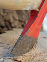 Wooden ax in the split trestle