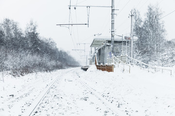 Wall Mural - Winter landscape with empty railway