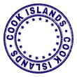 COOK ISLANDS stamp seal watermark with distress texture. Designed with circles and stars. Blue vector rubber print of COOK ISLANDS text with retro texture.