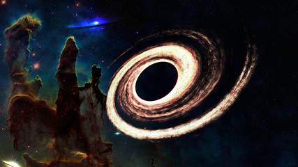 Wall Mural - black hole somewhere in space near pillars of creation. science fiction. elements of this image were