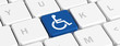 Disability, handicapped. Blue key button with wheelchair sign on a computer keyboard, banner. 3d illustration