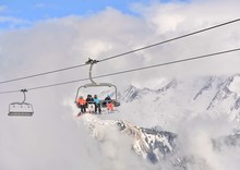 People In Chair Lift Going To Ski