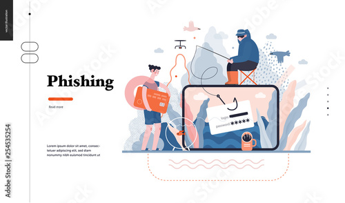 Cuadros en Lienzo Technology 3 - Phishing - flat vector concept digital illustration of phishing scam metaphor