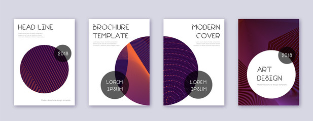 Trendy brochure design template set. Violet abstra