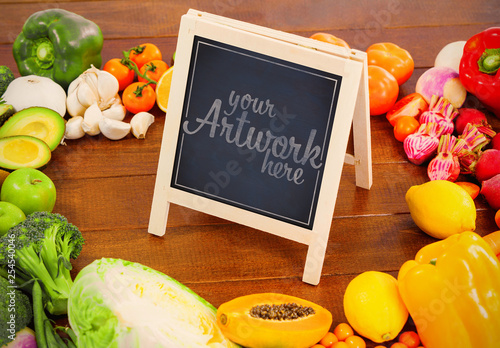 Download Small Chalkboard Surrounded By Vegetables Mockup Stock Template Adobe Stock