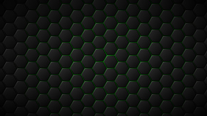 Wall Mural - abstract background of black hexagon tiles with green gaps between them