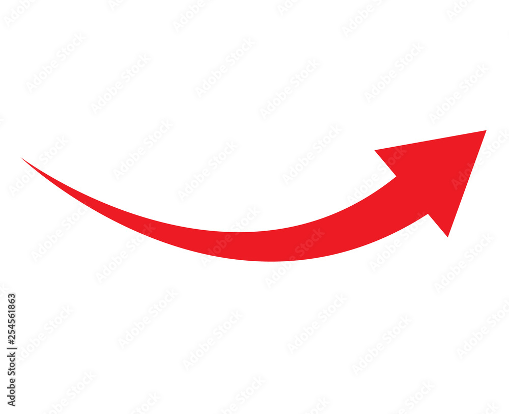 red arrow icon on white background. flat style. arrow icon for your web site design, logo, app, UI. arrow indicated the direction symbol. curved arrow sign. - obrazy, fototapety, plakaty 