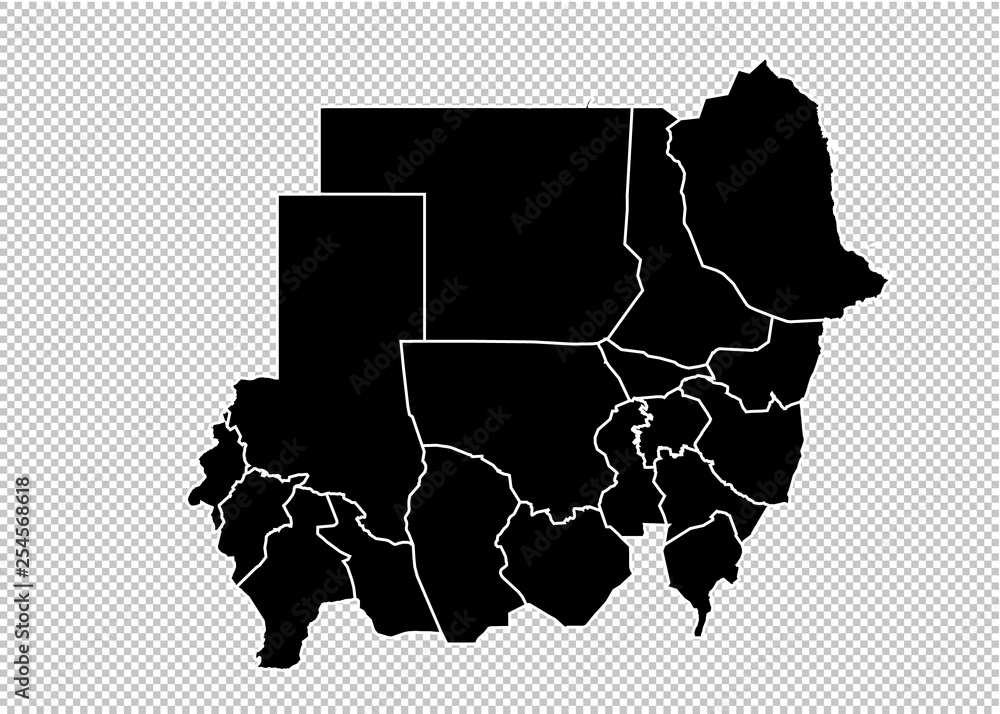 sudan map - High detailed Black map with counties/regions/states of ...